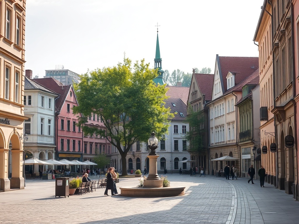 Plakat informacyjny giełdy szkół w Jaśle obok zdjęcia cmentarza wojennego w Warzycach, symbolizujące edukację i historię miasta.